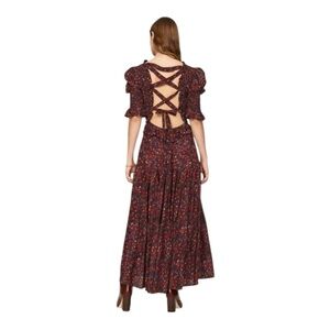 Sea New York Ilana Midi Dress Puff Sleeve Open Tie Back Floral Print Size Medium